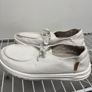 Hey Dude White Slip-On Loafers with Canvas Fabric